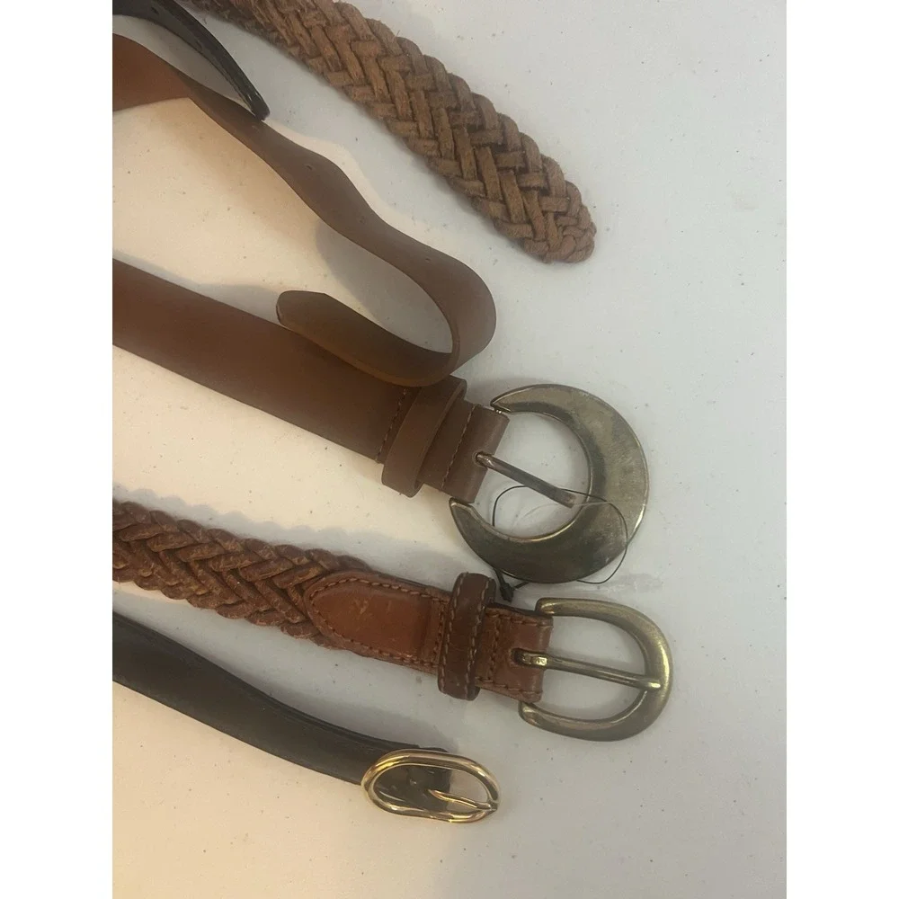 Women's Brown Woven Circle Buckle Black Gold Belt Lot Small Medium